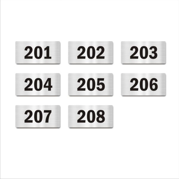 Second Floor Eight Door Numbers Silver 2mm thickness 4 x 2 inches Acrylic Board Pack of 8