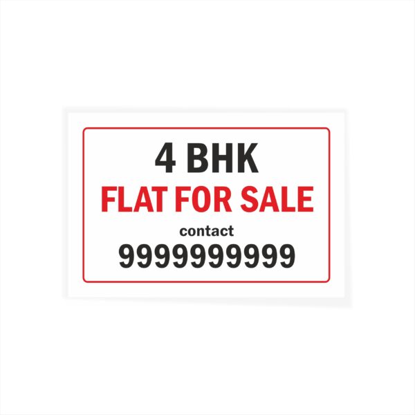 4 BHK Flat for Sale Cloth Banner 3 x 2 feet Waterproof, Long Durable Latex Printed Signage for Flats, Apartments, Home. Pack of 2 Pieces | Mindcraftz
