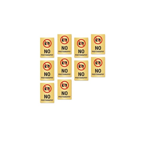 No Photography Small Acrylic Sign Board Gold Colour 2mm thick 10x7 centimeters Pack of 10 | Mindcraftz