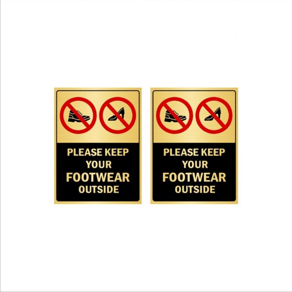 Please Keep Your Footwear Outside Vertical Acrylic Sign Board Gold Color for Hospitals, Clinics, Offices Shops 8 x 6 Inches Pack of 2|Mindcraftz