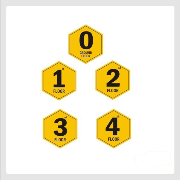 Four floors Lift Lobby stair case hexagon shape yellow MDF boards