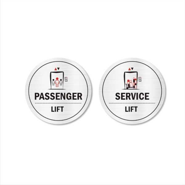Passenger Lift and Service Lift Acrylic Sign Board Silver Color 4x4 inches Pack of 2 English .Suitable for Hospitals, Office Buildings, Business, Medical Centres, Hotels, Apartments, etc. Mindcraftz?