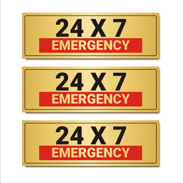 24 x 7 Emergency Acrylic Sign Board Gold Color for Hospitals 15 x 5 Inches Pack of 2| Mindcraftz