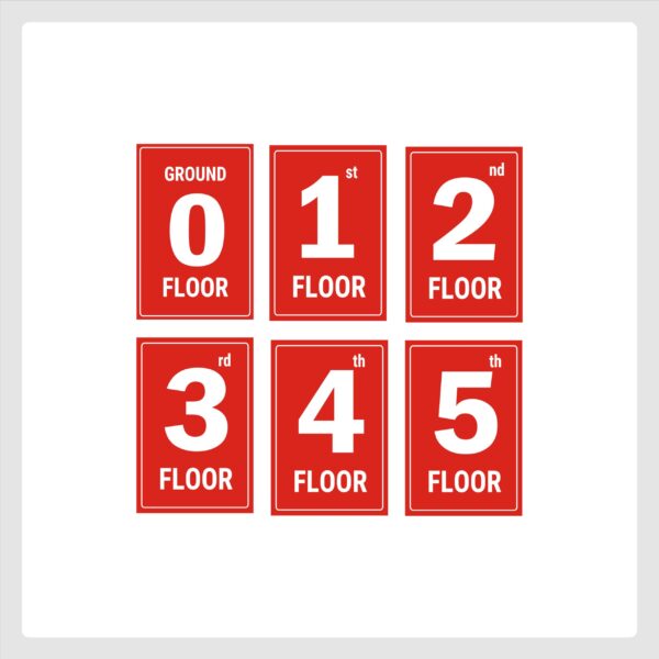 Five Floors Lifts Lobby Stair case Acrylic Sign Board Red color 2mm thick 12 x 8 inches Pack of 6