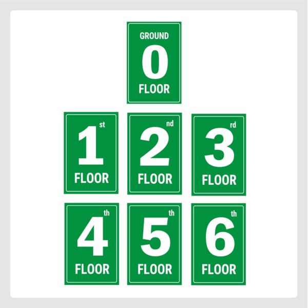 Six Floors Lifts Lobby Stair case Self Adhesive Green Color Sticker 12 x 8 inches Pack of 7