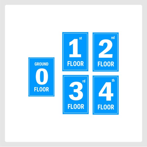 Four Floors Lifts Lobby Stair case Acrylic Sign Board Blue color 2mm thick 12 x 8 inches Pack of 5