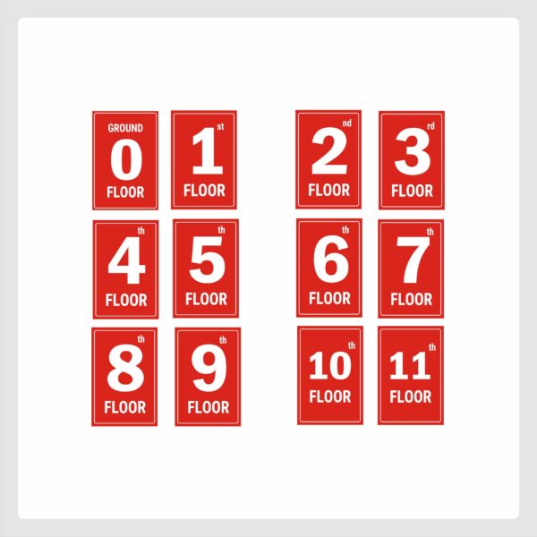 Eleven Floors Lifts Lobby Stair case Acrylic Sign Board Red color 2mm thick 12 x 8 inches Pack of 12