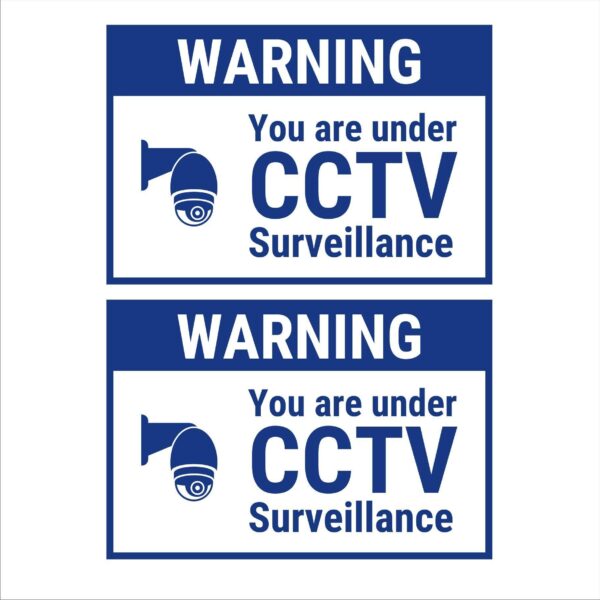 Warning CCTV Survelliance Sign Board | Blue Sticker Horizontal | Pack of 2 | 12 x 8 inches