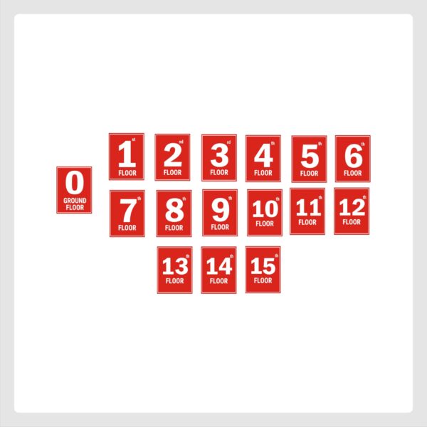 G plus Fifteen Floor Lift Lobby Staircase Floor Number Acrylic Sign Board Red Color 2mm Thickness 8 x 6 inches Pack of 16