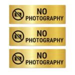 3 Pieces No Photography Acrylic Sign board Golden color Board