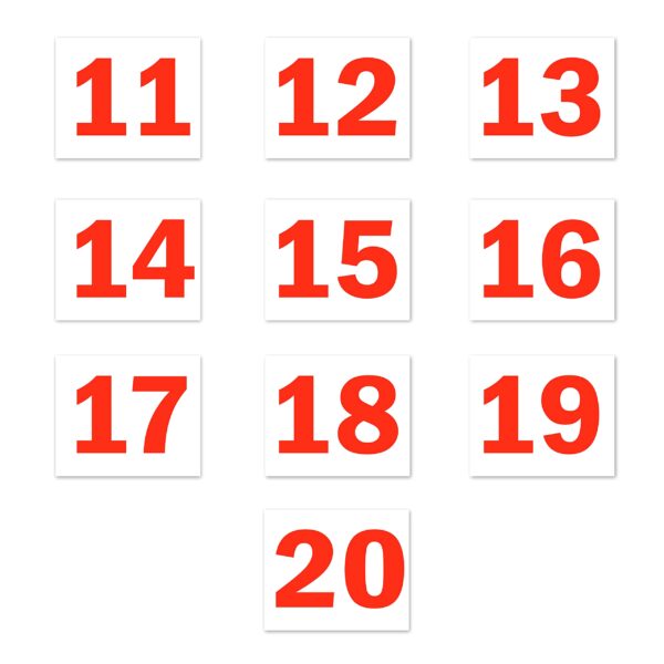 Seriel Number Sign board 11 to 20 White Red color Large Size