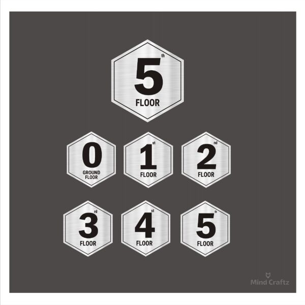 G Plus Five floors Hexagon Black Border style Stairs Lift Lobby Sign Board