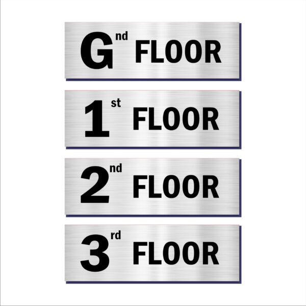 Ground Floor, First Floor, Second Floor, Third Floor Acrylic Sign Board Silver Color Lift Lobby Staircase 15 x 5 Inches Pack of 4|Mindcraftz