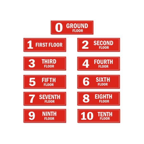 Ten Floor Building Lift Lobby Staircase Acrylic Floor Sign Board Red Color 2mm Thick 15 x 5 Inches Pack of 11 | Mindcraftz