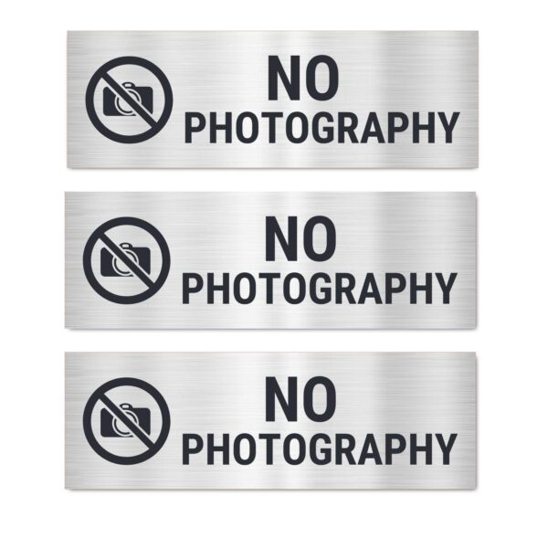 Premium Silver Brushed No Photography Acrylic Signboard 12 x 4 inches Sign for Offices, Showrooms, Retails, Shops Pack of 3 | Mindcraftz