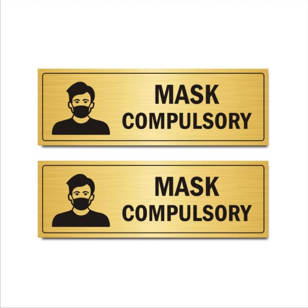 Mask Compulsory Acrylic Sign Board 15 x 5 Inches Gold Color for Hospital, Clinics Pack of 2| Mindcraftz