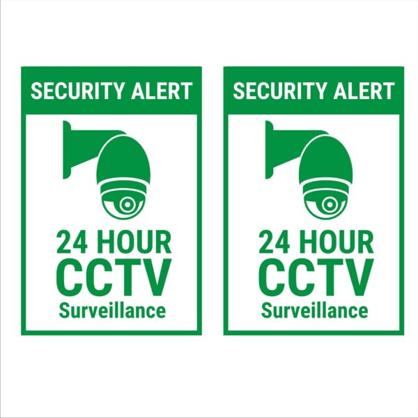 Security Alert 24 Hour CCTV Survelliance Sign Board | Green Sticker | Pack of 2 | 12 x 8 inches
