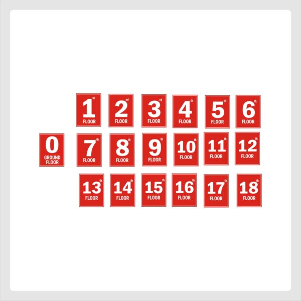 G plus Eighteen Floor Lift Lobby Staircase Floor Number Acrylic Sign Board Red Color 2mm Thickness 8 x 6 inches Pack of 19