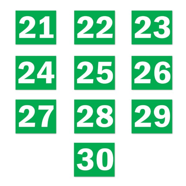 Seriel Number Sign board 21 to 30 Green color Large Size