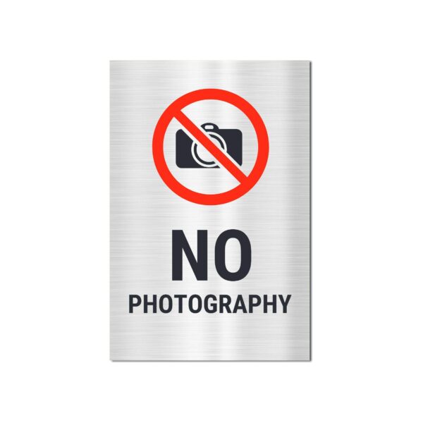 No Photography Sign Board Silver Color Sticker | Pack of 2 |12 x 8 inches