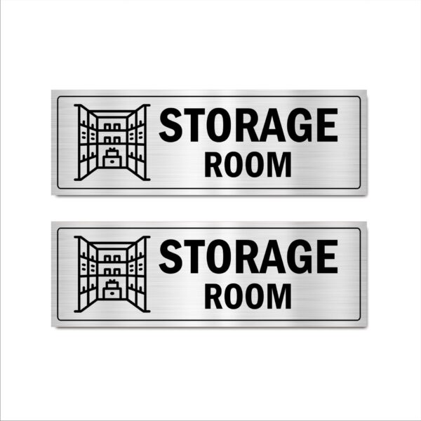 Storage Room Acrylic Sign Board Silver Color 2mm Thick 15x5 Inches Pack of 2