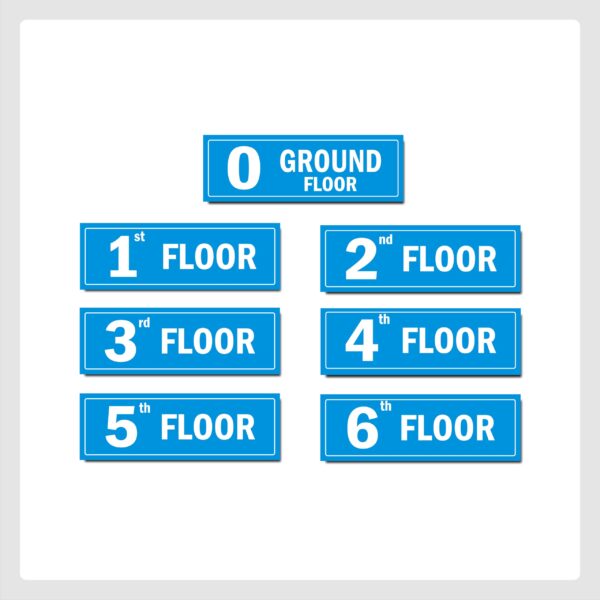 Six Floor Lifts Lobby Stair case Acrylic Sign Board Blue color 2mm thickness 15 x 5 inches Pack of 7