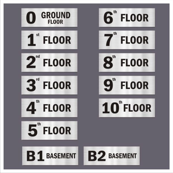 Ten Floor Acrylic Sign Board Silver Color for Lifts Lobby Stair Case