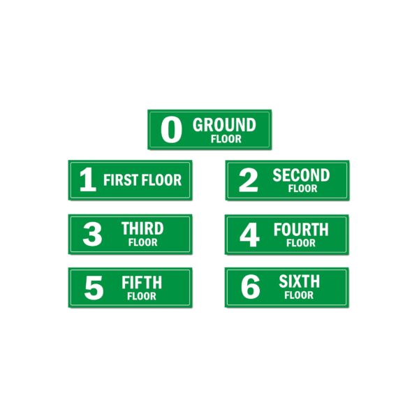 Six Floor Building Lift Lobby Staircase Acrylic Floor Sign Board Green Color 2mm Thick 15 x 5 Inches Pack of 7 | Mindcraftz