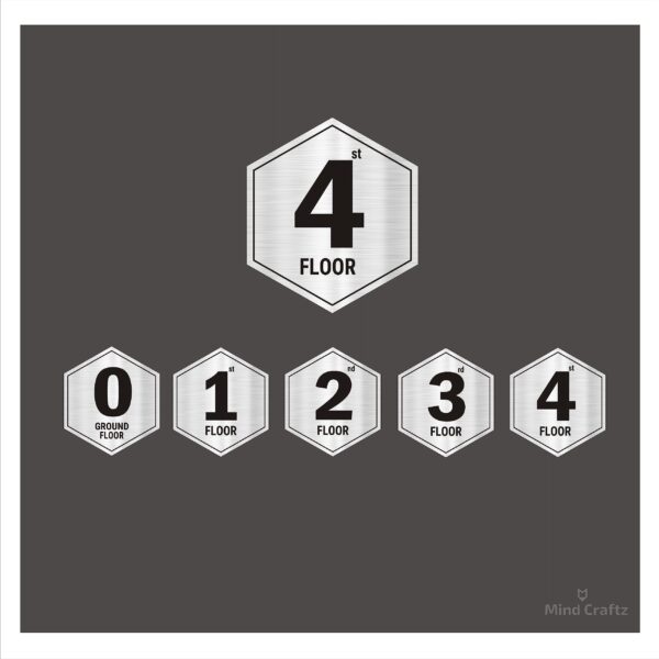 G Plus Four floors Hexagon Black Border style Stairs Lift Lobby Sign Board