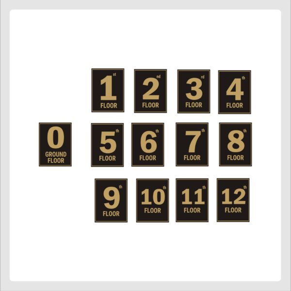 G plus Twelve Floor Lift Lobby Staircase Floor Number Acrylic Sign Board Gold Color 2mm Thickness 8 x 6 inches Pack of 13