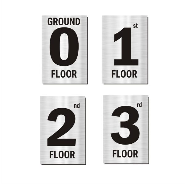 Silver Color Floor Numbers Signboards Display stickers for three floor buildings 12 x 8 inches Pack of 4