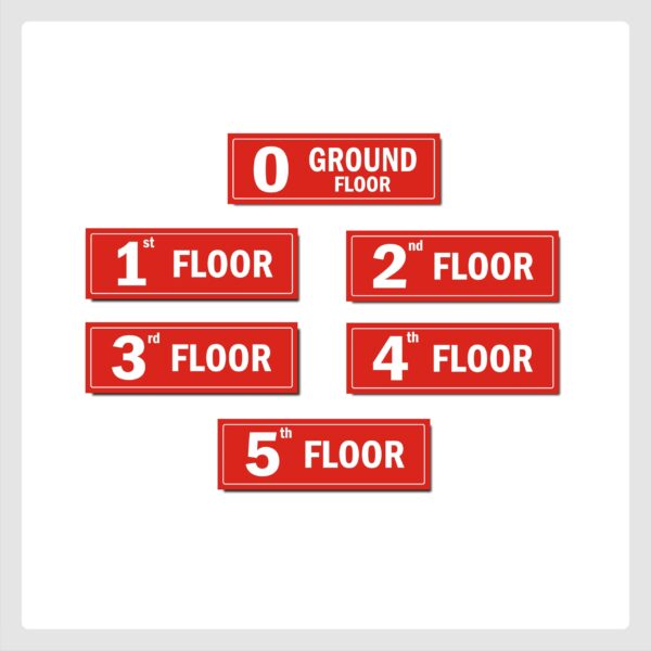 Five Floor Lifts Lobby Stair case Acrylic Sign Board Red color 2mm thickness 15 x 5 inches Pack of 6