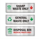 Sharp Waste only, General Waste only, Disposable Bin Medical Waste only Acrylic Sign Board 15 x 5 Inches Silver Color for Hospital, Clinics Pack of 2| Mindcraftz