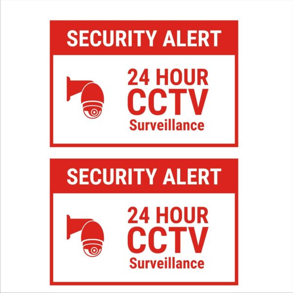 Security Alert 24 Hour CCTV Survelliance Sign Board | Red Sticker Horizontal | Pack of 2 | 12 x 8 inches