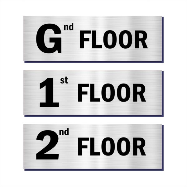 Ground Floor, First Floor, Second Floor Acrylic Sign Board Silver Color Lift Lobby Staircase 15 x 5 Inches Pack of 3|Mindcraftz