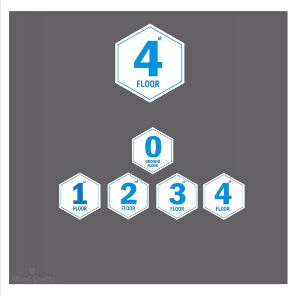G Plus Four floors Hexagon Blue Border style Stair Lift Lobby Sign Board