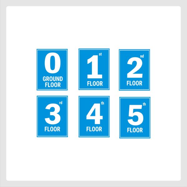 G plus Five Floor Lift Lobby Staircase Floor Number Acrylic Sign Board Blue Color 2mm Thickness 8 x 6 inches Pack of 6