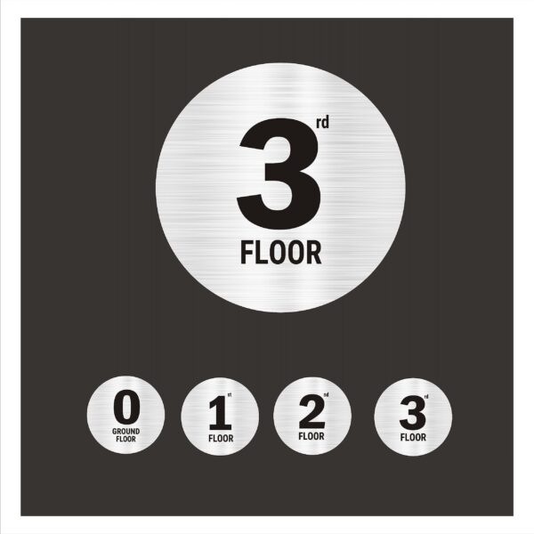 Round Black Silver Border less style Lifts Lobby Stair Sign Boards
