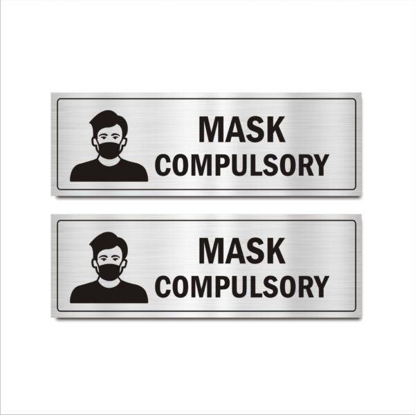 Mask Compulsory Acrylic Sign Board 15 x 5 Inches Silver Color for Hospital, Clinics Pack of 2| Mindcraftz