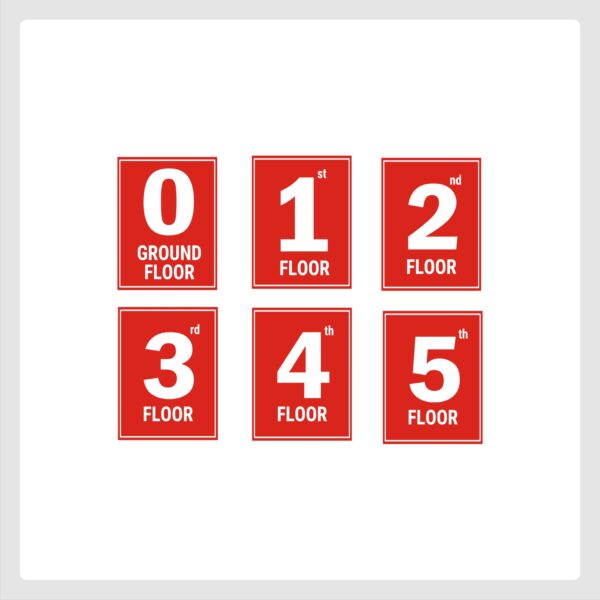 G plus Five Floor Lift Lobby Staircase Floor Number Acrylic Sign Board Red Color 2mm Thickness 8 x 6 inches Pack of 6