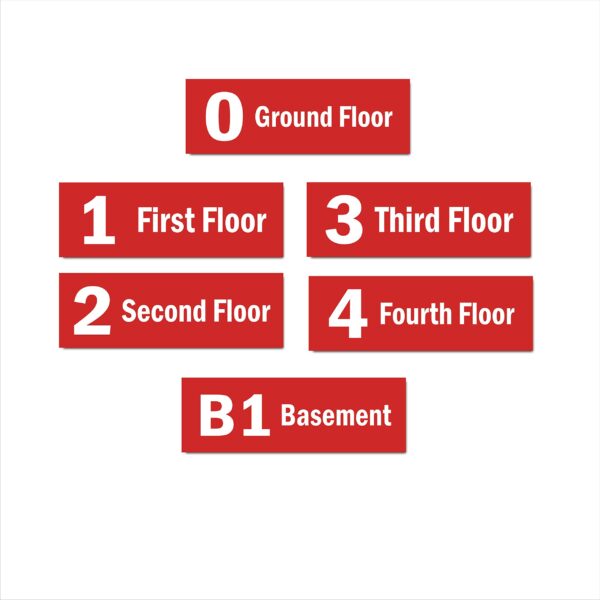 Stairs | Lifts Floors Sign Boards Display Stickers Red Color for Four Floors Buildings Apartments | Pack of 6 | 15 x 5 inches
