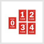Four Floors Lifts Lobby Stair case Acrylic Sign Board Red color 2mm thick 12 x 8 inches Pack of 5