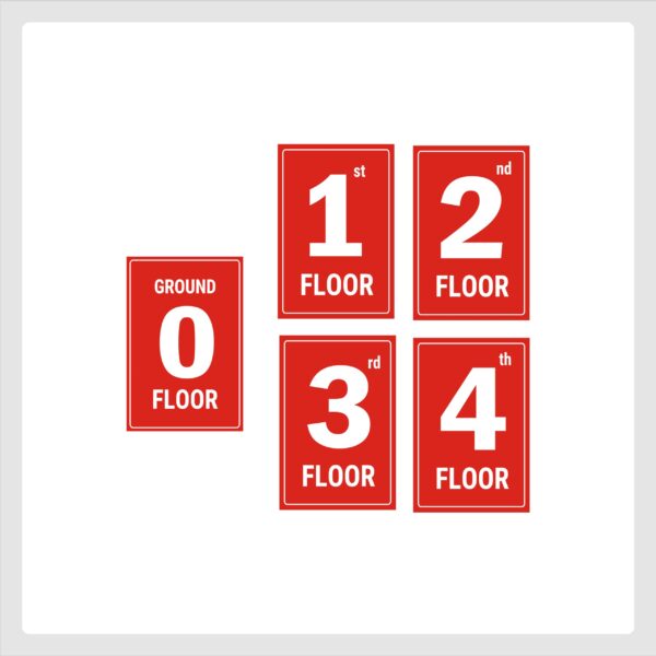 Four Floors Lifts Lobby Stair case Acrylic Sign Board Red color 2mm thick 12 x 8 inches Pack of 5