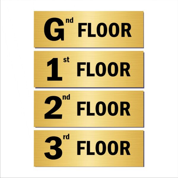 Ground Floor, First Floor, Second Floor, Third Floor Acrylic Sign Board Gold Color Lift Lobby Staircase 15 x 5 Inches Pack of 4|Mindcraftz
