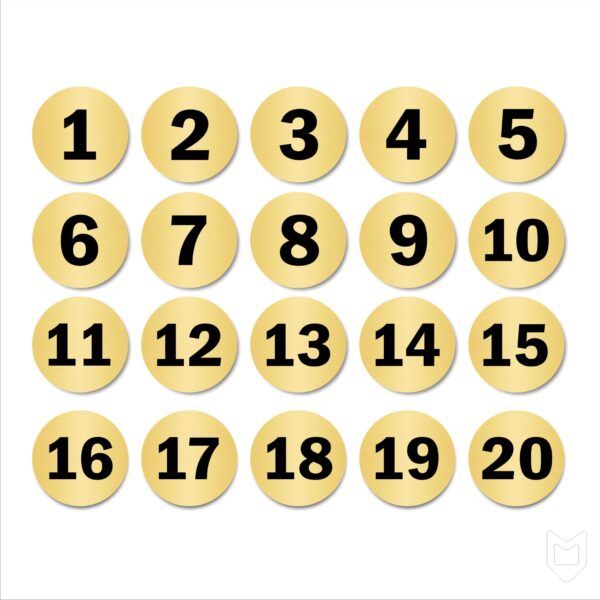 Serial Numbers 1 to 20 Acrylic Board Round Gold Color 2mm Thick 10x10 Cm Pack of 20