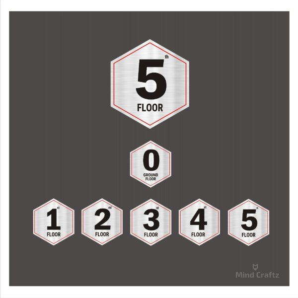 G Plus Five floors Hexagon Red Border style Lift Lobby Sign Board