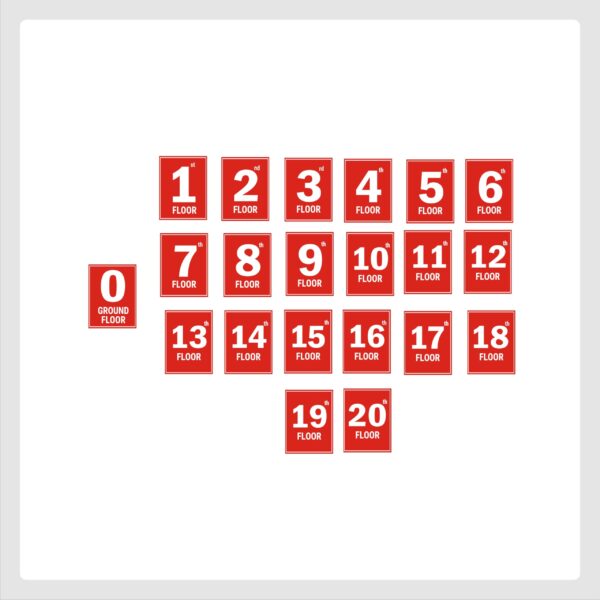 G plus Twenty Floor Lift Lobby Staircase Floor Number Acrylic Sign Board Red Color 2mm Thickness 8 x 6 inches Pack of 21