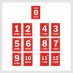 Twelve Floors Lifts Lobby Stair case Acrylic Sign Board Red color 2mm thick 12 x 8 inches Pack of 13