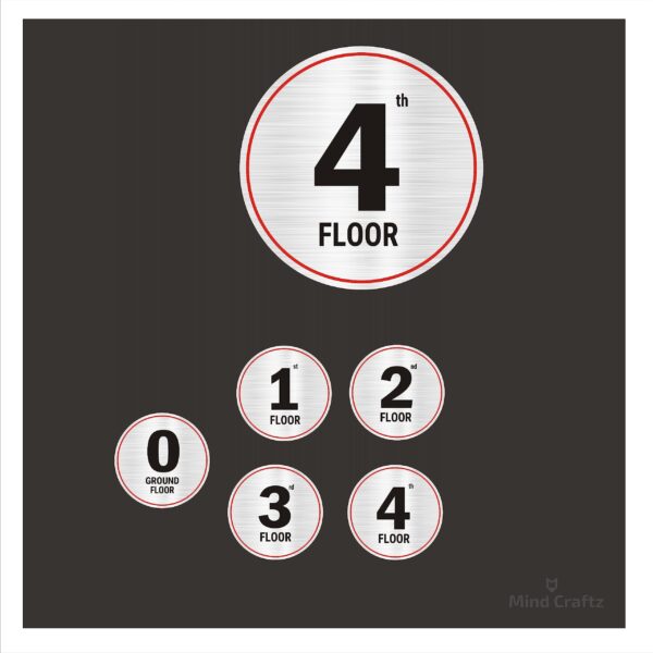 G Plus Four floors Round Red Border style Stairs Lifts Lobby Acrylic Sign Board