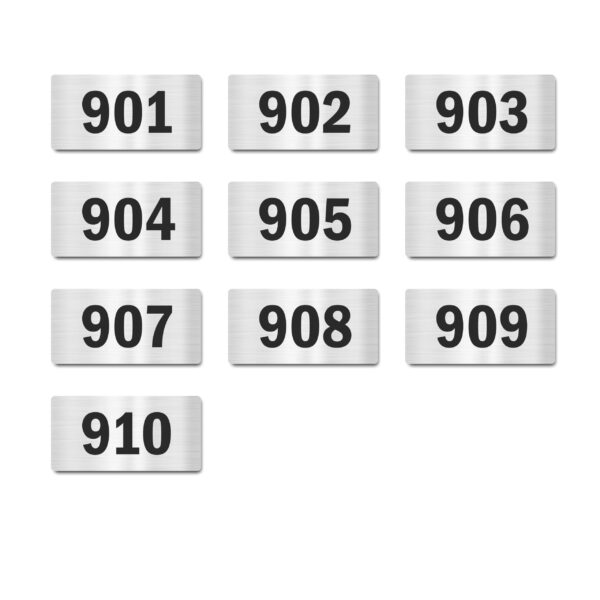 Door Numbers 901 to 910 Acrylic Board Small Silver Color 2mm Thick 4 x 2 Inches Pack of 10. Suitable for Nineth Floor Buildings, Flats, Apartments, Racks, Shelfs for Arranging | Mindcraftz